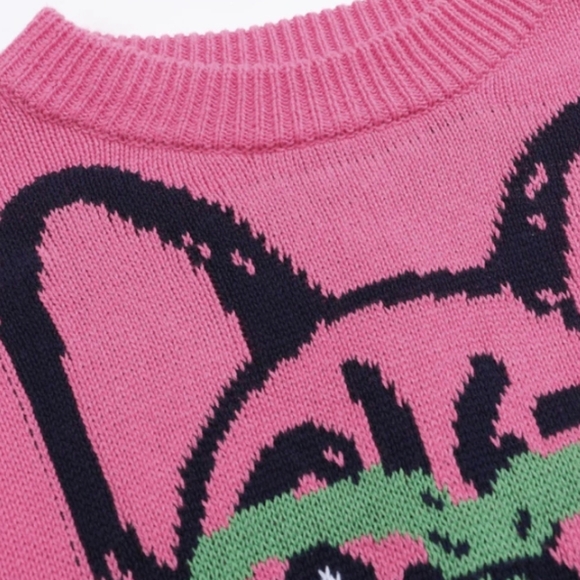 Hot Pink Women's French Bulldog Sweater with Dog w Glasses Print NWT Medium - Picture 2 of 5